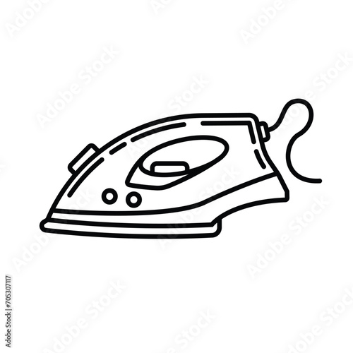 Original vector illustration. A contour icon. An element of household appliances for smoothing wrinkles and wrinkles on clothes. The iron is electric. A design element.