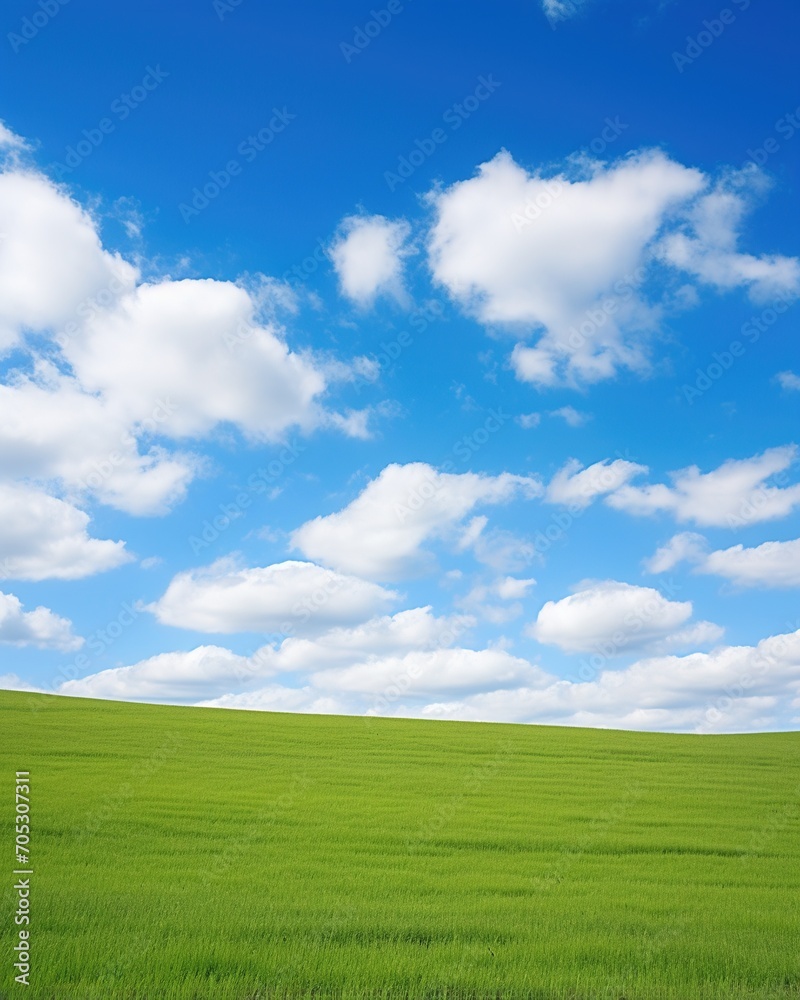 Green field under blue sky with white clouds