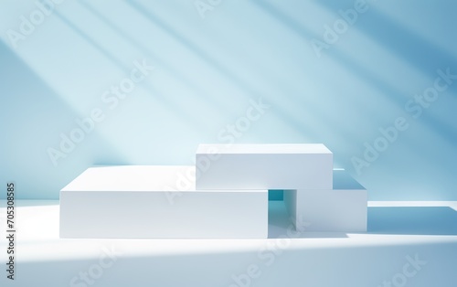 Blue and white minimalist geometric podium