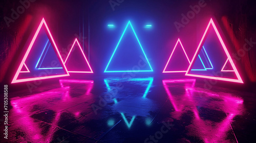 Geometric Shapes Illuminated By Vibrant Neon Lights Scene Background
