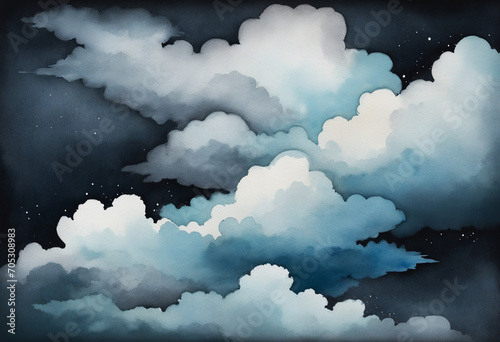 Black watercolor backdrop. Watercolor sky background. Isolated.