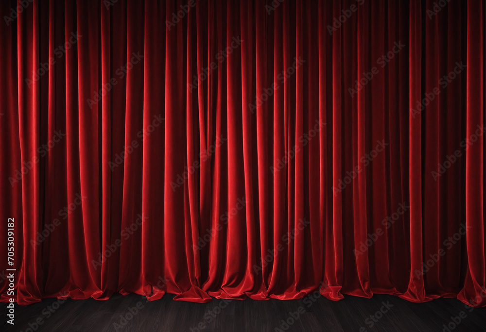 Theatre curtains in 3D with red color and movie or stage design