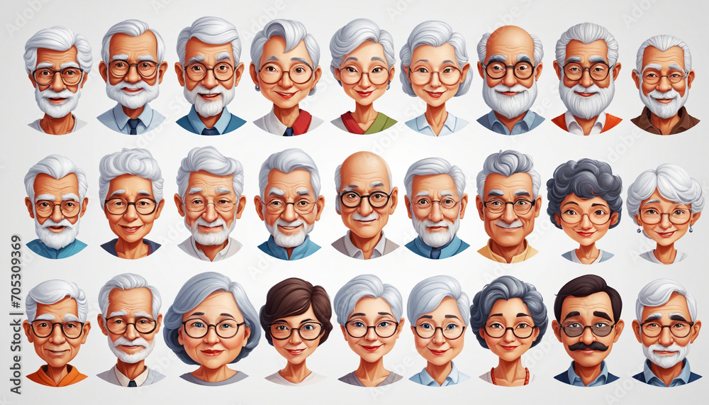 Elderly male and female icon collection in flat design Elderly male and female icon collection in flat design