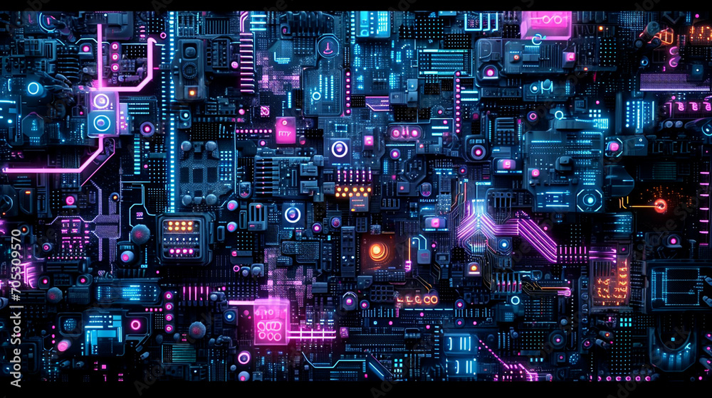 Fototapeta premium abstract circuit pattern dark neon technology wallpaper