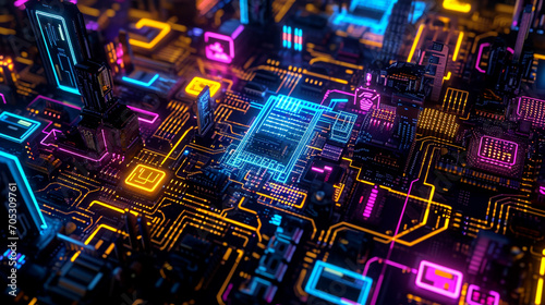 abstract circuit pattern dark neon technology wallpaper