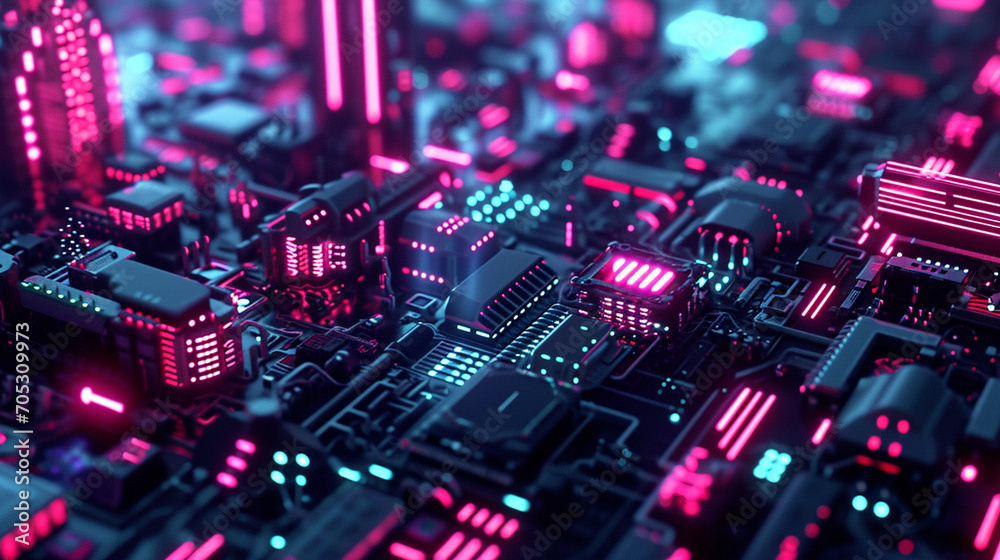 Obraz premium abstract circuit pattern dark neon technology wallpaper