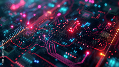 abstract circuit pattern dark neon technology wallpaper