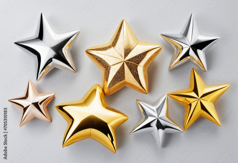 Fototapeta premium 6 charming 3D stars in gold and silver
