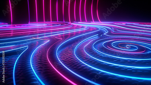 Mesmerizing Maze Of Neon Lines On A Dark Surface Wit Scene Wallpaper