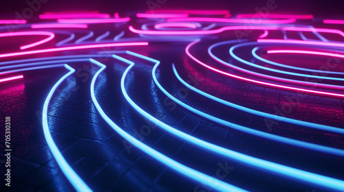 Mesmerizing Maze Of Neon Lines On A Dark Surface Wit Scene Technology Wallpaper