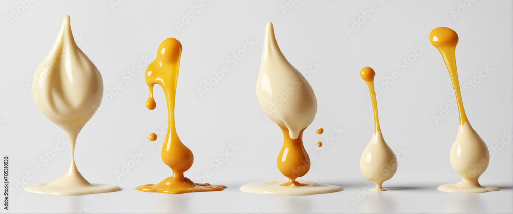 Mayonnaise droplets collection isolated on transparent or white background, in PNG format