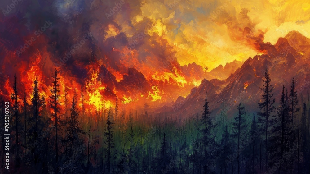 Forest fire in the mountains Forest fire in the mountains