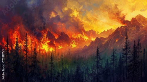 Forest fire in the mountains