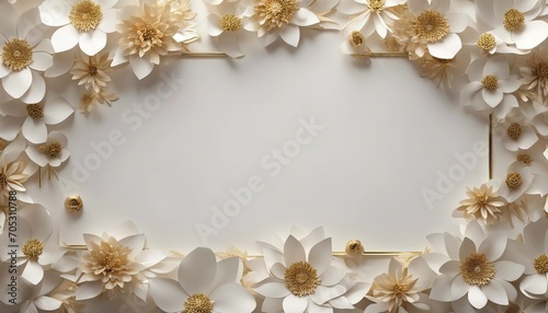 Decorative frame of paper flowers growing and appearing white gold botanical background with blank space for text Wedding animated greeting card template stock videoWedding Flower Backgrounds