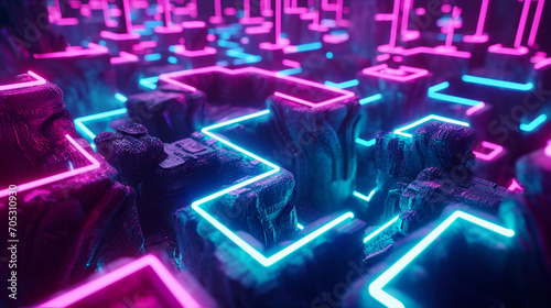 Mesmerizing Maze Of Neon Patterns On A Dark Surface Image Background