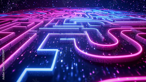 Mesmerizing Maze Of Neon Patterns On A Dark Surface Capture Wallpaper