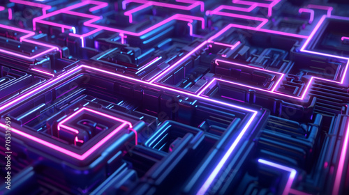 Mesmerizing Maze Of Neon Patterns On A Dark Surface Background