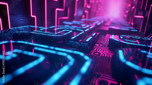 Mesmerizing Maze Of Neon Patterns On A Dark Surface Image Wallpaper