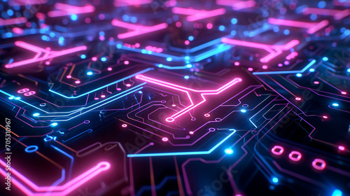 Mesmerizing Maze Of Neon Patterns On A Dark Surface View Background