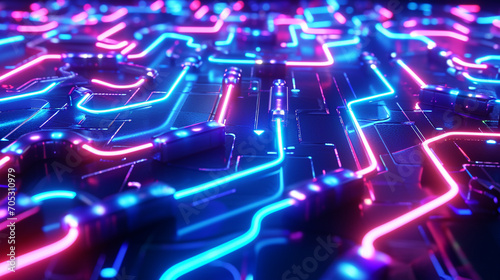Mesmerizing Maze Of Neon Patterns On A Dark Surface Image Background