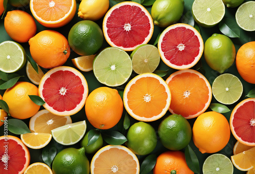 Citrus Fruit Medley with Leaves - Top View