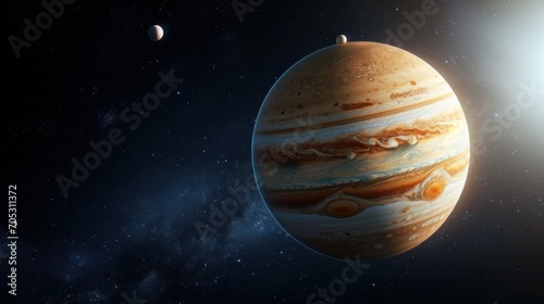 Jupiter in space - high detailed 3D render. Wide space wallpaper