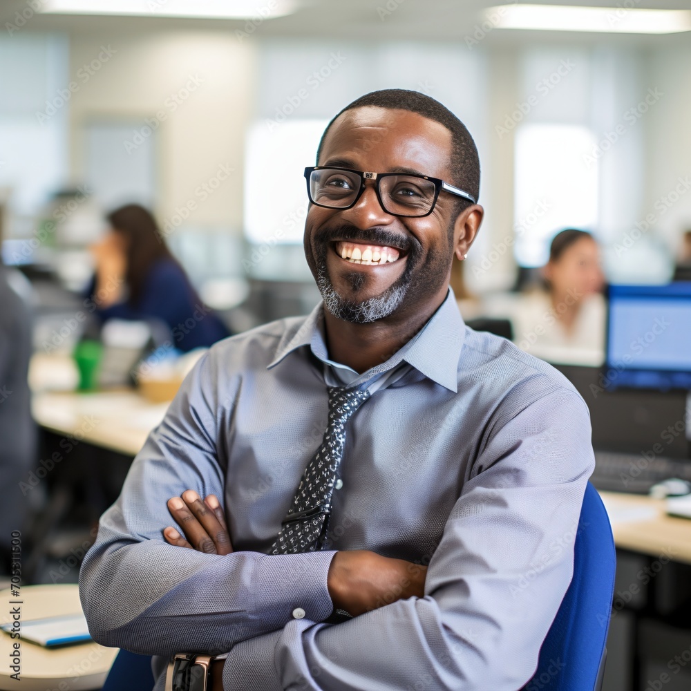 Obraz premium Black man smiling in an office