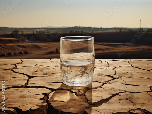 Glass full of water in the desert