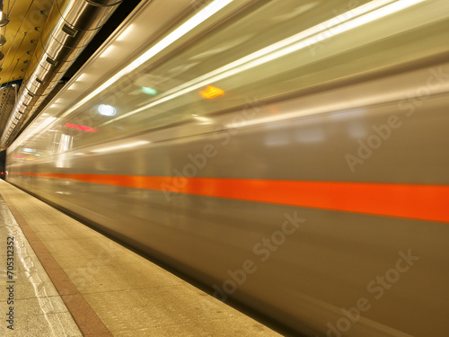 Subway metro train platform long exposure. Blurred motion. 