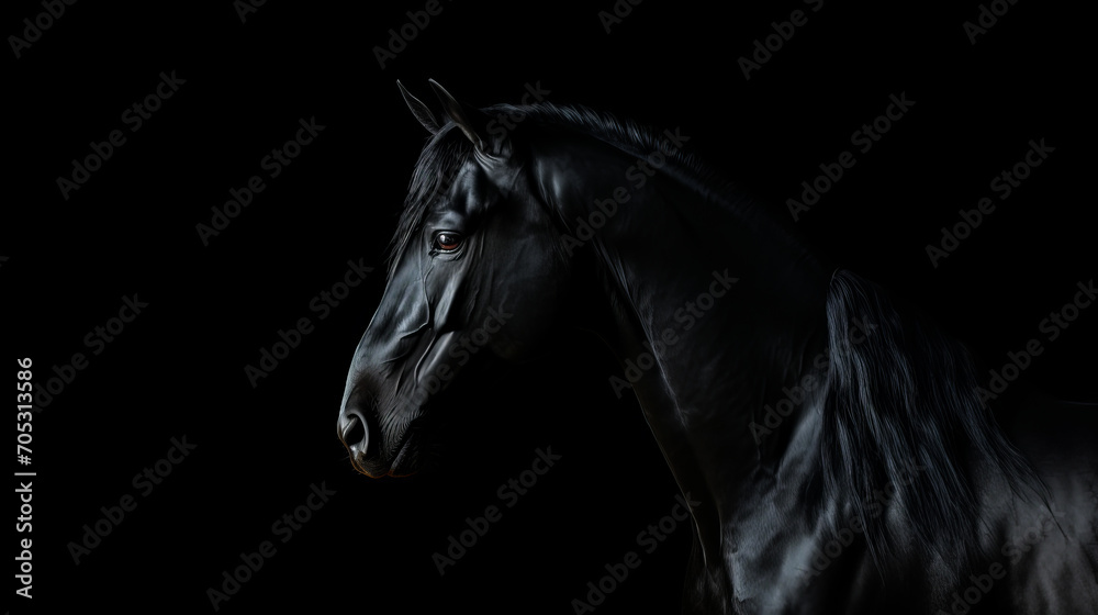 Beautiful black frisian stallion portrait Beautiful black frisian stallion portrait