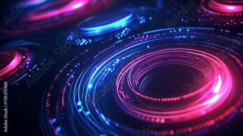 Technology-inspired Neon Circles On A Mysterious Dar Image Wallpaper
