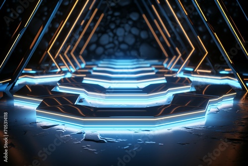 Laser floor Hexagon light background for product presentation, tech style