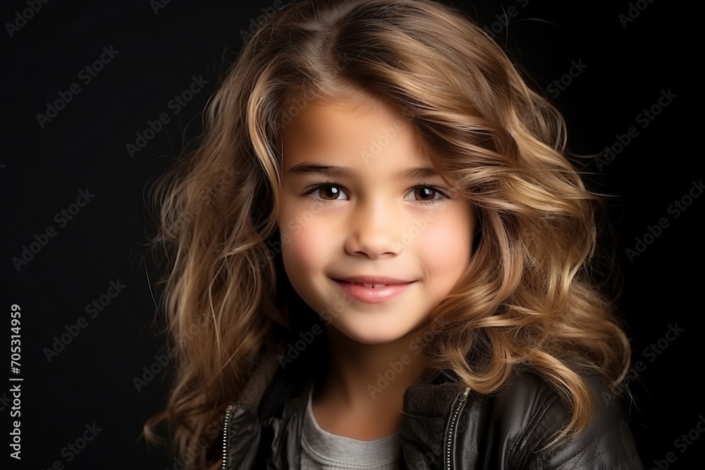 Portrait of a cute little girl with long curly hair over black background Portrait of a cute little girl with long curly hair over black background