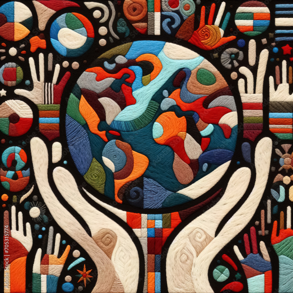 Obraz premium Felt art patchwork, World health day concept, Our planet, our health