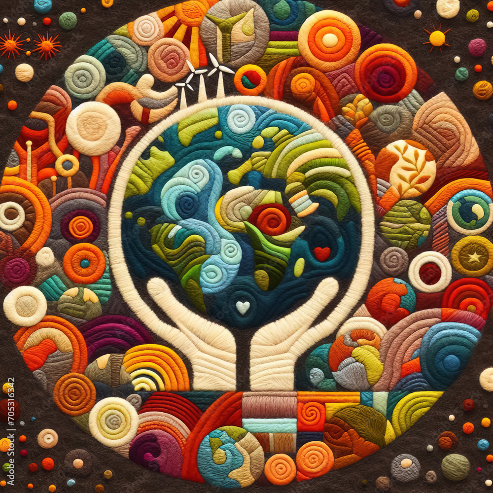 Felt art patchwork, Earth day concept, World environment day Felt art patchwork, Earth day concept, World environment day