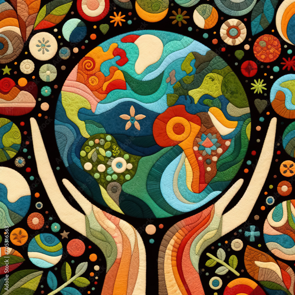 Felt art patchwork, Earth day concept, World environment day Felt art patchwork, Earth day concept, World environment day