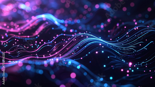 Dark Abstract Background With Neon Curves And Intric Image Technology Wallpaper