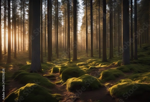 Pinewood forest in sunrise Sognsvann Oslo stock photoForest Nature Tree Backgrounds Pine photo