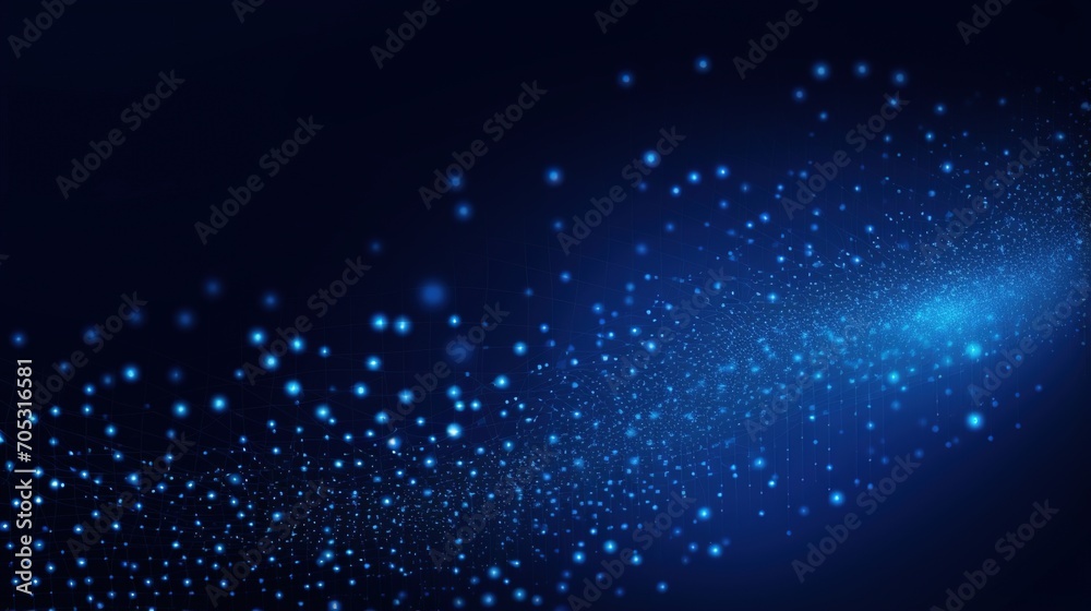 Blue glowing particles flowing in space