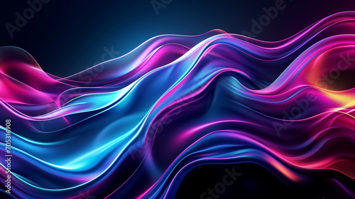 Dark Abstract Background With Neon Waves And Futuris Image Background