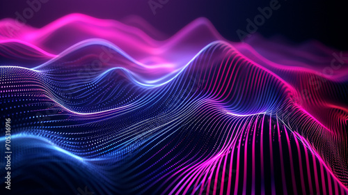 Dark Abstract Background With Neon Waves And Futuris Technology Wallpaper © Ruwan