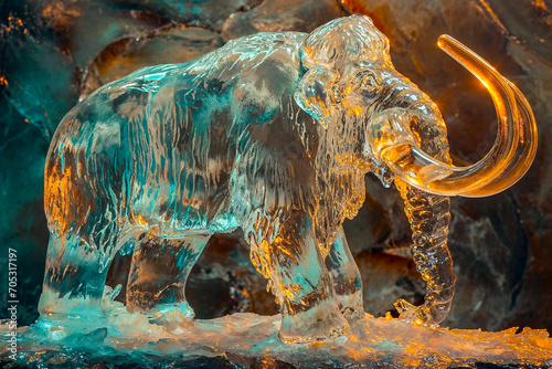 Woolly mammoth ice sculpture, prehistoric animal