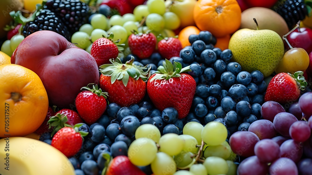 Various kinds of brightly colored fruits are piled up everywhere. Various kinds of brightly colored fruits are piled up everywhere.