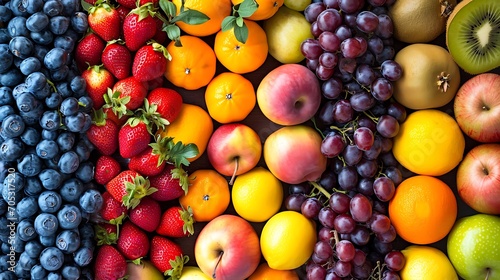 Various kinds of brightly colored fruits are piled up everywhere.