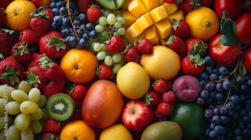 Various kinds of brightly colored fruits are piled up everywhere.