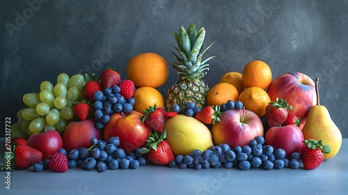 Various kinds of brightly colored fruits are piled up everywhere.