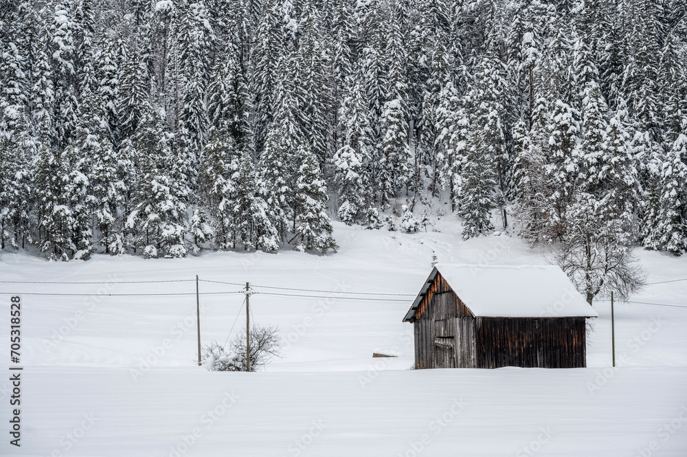 The tourist resort of Tarvisio after a heavy snowfall