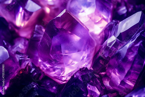 Closeup of amethyst quartz purple crystal, brilliant gem geode photo