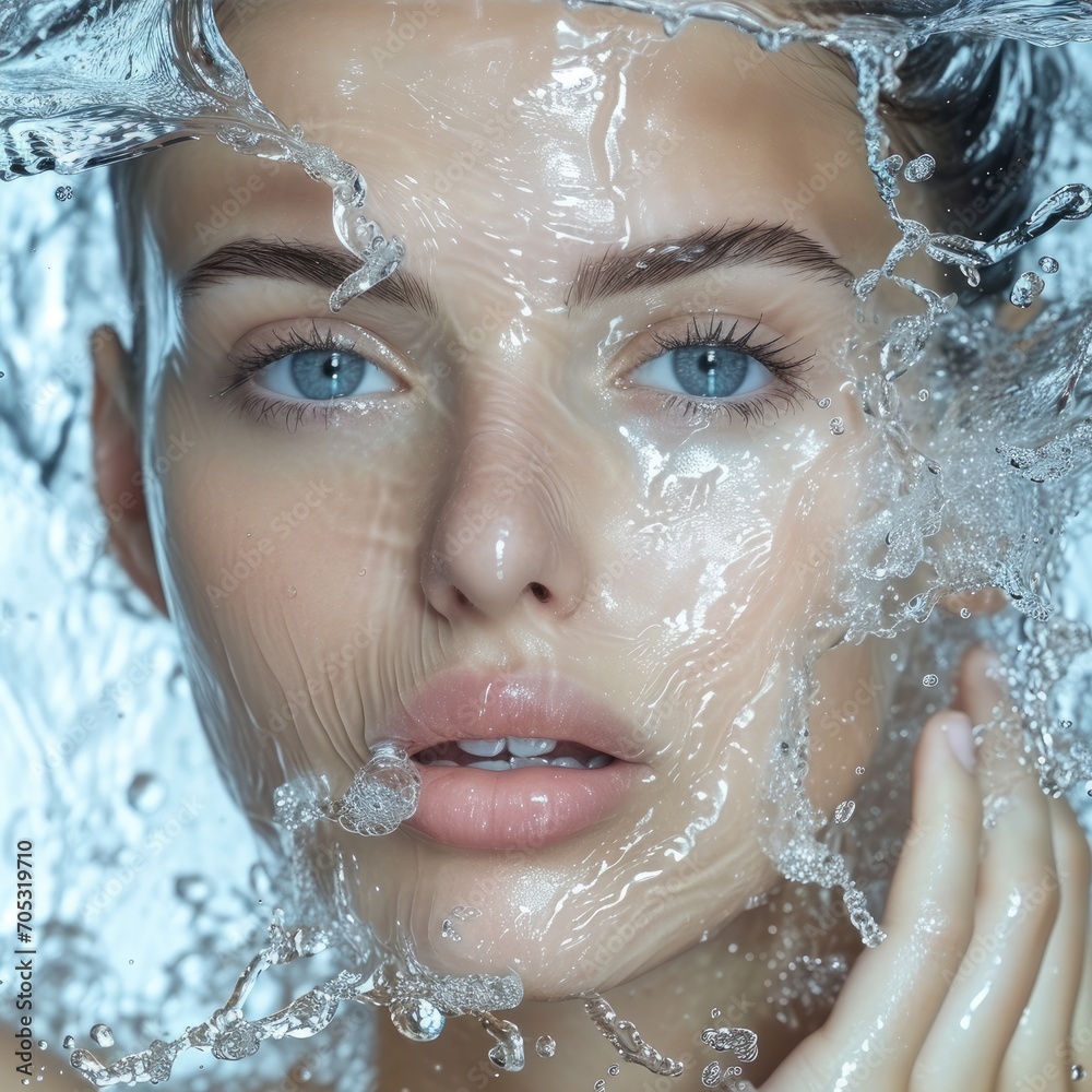 Pretty young woman with clean skin and splash of water