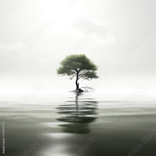 Small tree on a small island in the middle of the ocean